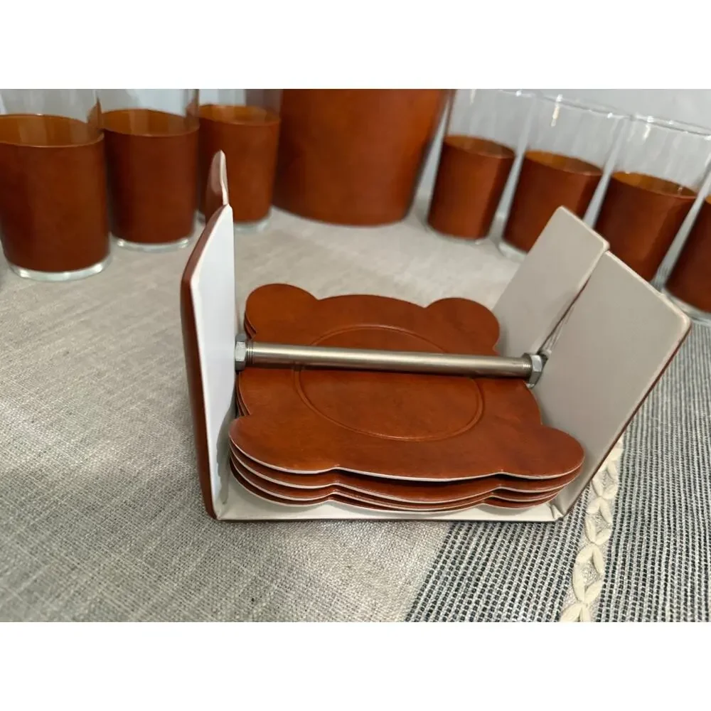Vintage Mid Century Ice Bucket Barware Set 8 Glasses Coasters Napkin Holder